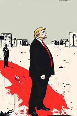 trump standing in gaza in the style of basqiat