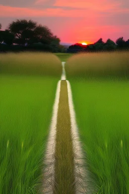 Sunset, grass, pathway