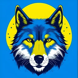 Wolf face vector illustration with 2 color yellow and blue sky