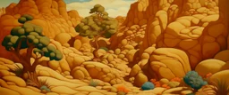 A tan rocky desert made out of clay painted by Paul Ranson