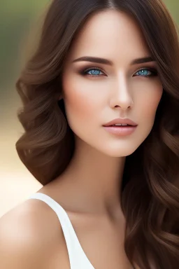 realistic, portrait and full body of a woman standing next to rocky river in country side, beautiful face with nice make up, sunlight, cinematic light, bangs, a beautiful woman, beautiful eyes, brown curved hair, perfect anatomy, very cute, princess eyes , (blue eyes) , nice sport shoes ,Centered image, stylized, life size,8k Resolution, low-cut dress with small blue details, human hands, wonder full, elegant, approaching perfection, dynamic, highly detailed, character sheet,