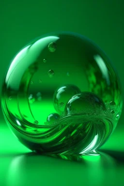 large and small glass balls figure swirling on the air anв glass bubble, calming nerves, relaxation, light shades, green tint background