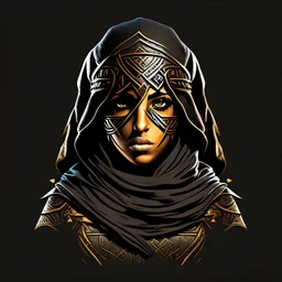 Arab warrior girl, vectorized, 3D, 8k, black background