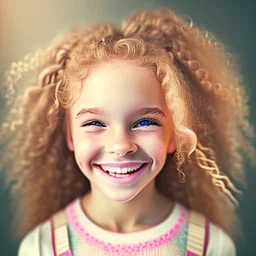 A cute little girl, curly blonde hair, the look on her smiling face.