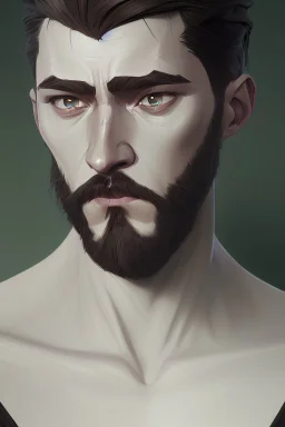 photorealistic white faceless male bearded handsome, hyperdetailed painting, luminism, Bar lighting, complex, dark green miltary armor, 4k resolution concept art, Artgerm, WLOP, Alphonse Mucha, 3d render, octane render, intricately detailed, cinematic, awesome full color, hand drawn, dark, gritty, cinematic