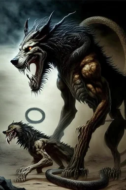 demon huge humanoid wolf with a snake instead of tail humanoid humanoid