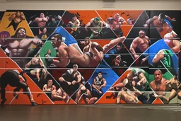 a wrestling mural wall