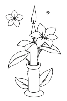 outline art for square Heart Candle Plumeria coloring page for kids, classic manga style, anime style, realistic modern cartoon style, white background, sketch style, only use outlin