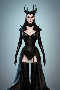 Carmen Dell`orifice as evil queen in black leather, leather, busty, cleavage, angry, stern look. character design by cory loftis, fenghua zhong, ryohei hase, ismail inceoglu and ruan jia. unreal engine 5, artistic lighting, highly detailed, photorealistic, fantasy