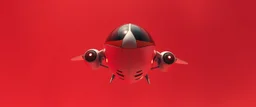 a high definition screen shot of a jet-fighter vw-beetle, blimp retrofuturistic, phototrealism, in flight, one subject, low view angle shot down from upper left front and showing the full vehicle, a RETROFUTURISTIC HOVERING CRAFT OF ALIEN ORIGIN, large close up a beautiful look up modern is decorated with red abstract, all red background, fisheye lense, vray, raytracing
