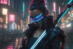 yone in 8k cyberpunk artstyle, cyber mask, two swords , close picture, neon lights, intricate details, highly detailed, high details, detailed portrait, masterpiece,ultra detailed, ultra quality