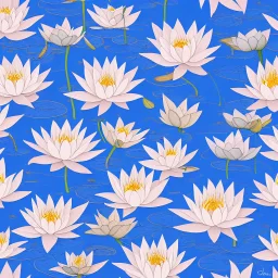 highly detailed painting of Blue Lotus Lily (nymphaea caerulea), seamless pattern, Abstract Expressionism