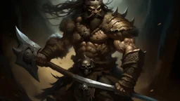 Digital painting of a fierce berserker warrior, inspired by Norse mythology, intense lighting, intricate details on armor and weapons, realistic textures and shading, by Adrian Smith and Frank Frazetta.