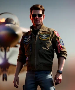 Top gun, Tom cruise toddler, full body, dramatic lighting, hyper realistic