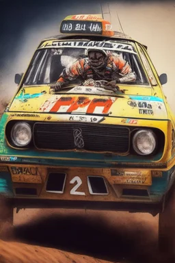 fiat 131 rally car Ethiopian with dreadlock man inside