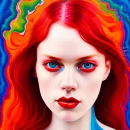 Photo of a gorgeous young lena katina, beautiful face, multi-hued red hair; in the style of martine johanna, draped in flowing fabric, colorful energetic brush strokes, realistic, sharp focus, 8k high definition, insanely detailed, intricate, elegant, art by martine johanna and artgerm