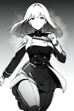 military girl runs fast, greyscale