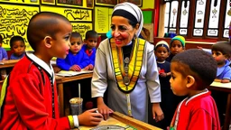 A primary school teacher explaining, Egyptian skin