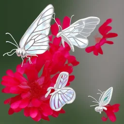  Прозрачная белая Бабочка из воды и красный стеклянный цветок в жемчужном сиянии