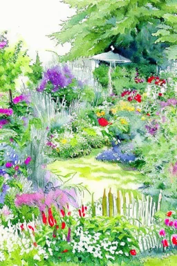 English country garden in the style of jean Haines artist
