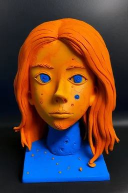 Girl face indigo rubber effect in all body with orange sponge hair