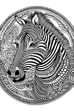 mandala zebre: black and white with white background.
