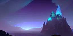 Huge stone temple inside a high Mountaintop cliffside, aurora borealis, fantasy, snow storm