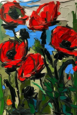 Poppies in the style of frank Auerbach