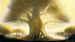 Valinor, tolkien, two giant trees, one giant golden tree, one giant silver tree,