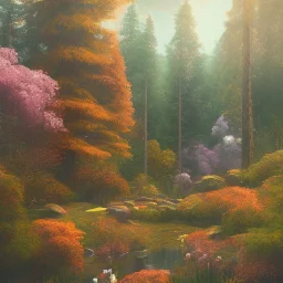  pastel colors, future art , red, orange, white,brown,son, earth, wod, trees, flowers, forest