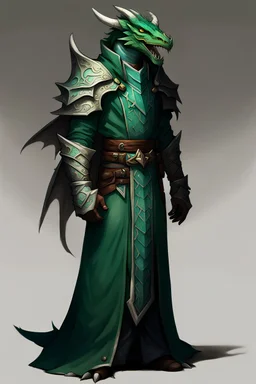 Male Emerald dragonborn draconic cleric robes winged tooth tail