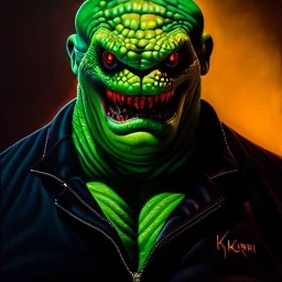 Ultra detailed fullbody Portrait in oil on canvas of Killer Croc villain,extremely detailed digital painting,extremely detailed face,crystal clear Big eyes, mystical colors ,perfectly centered image, perfect composition, rim light, beautiful lighting,masterpiece,8k, stunning scene, raytracing, anatomically correct, in the style of robert e howard and Ken Kelley and Ohrai Noriyoshi and Simon Bisley and tomzj1