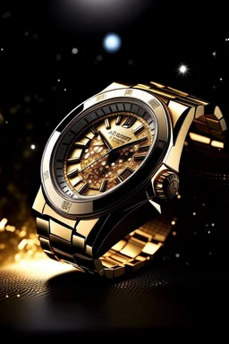 Produce a visual that showcases the shimmering brilliance of an Audemars Piguet gold watch under different lighting conditions, highlighting its luster and luxury.