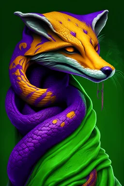 green serpent, purple serpent, hooded orange fox