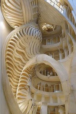 inside a building in a vertical Nautilus shell by artist "Dorian Haqmoun"