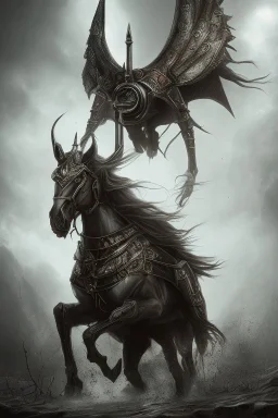 sauron on horse , dystopian surrealism, dark horror fantasy, hdr, demonic, dark art