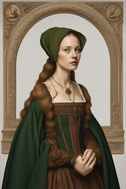 portrait of a renaissance woman in the style of jan van eyck on a white background