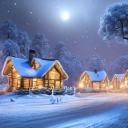 fantasy farming village winter night