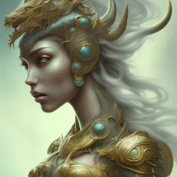 sango fantasy, fantasy magic, intricate, sharp focus, illustration, highly detailed, digital painting, concept art, matte, artgerm and paul lewin and kehinde wiley, masterpiece silver dragon head golden African nice breast Afo woman turquoise waves