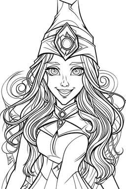 a cartoon image of scarlet witch smiling. kids coloring book. no color. thin crisp lines