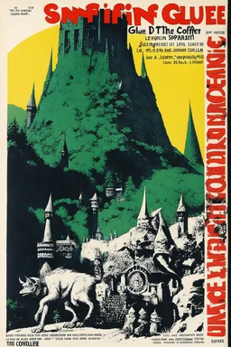 SNFFIN' GLUE mag cover by Lyon Sprague de Camp for a special issue on Le Coffre d'Avlen, aka The Goblin Tower (1968), guest star: Jorian from the Xylar Kingdom