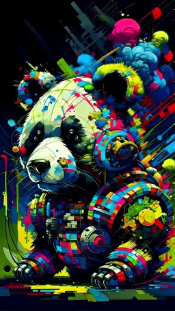 Pixelart,panda,stunning,2d art,gasmask,nuclear,futuristic, colorful,powerful art, masterpice,