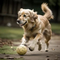 a dog playing football