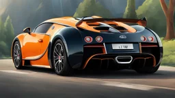 Bugatti cartoon ,rear view, desktop wallpaper, 4K, Cinematic