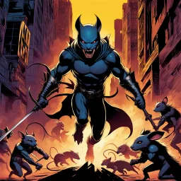 Cómic ot (Catman: 1.5) chases three humanoid rats that are running around in terror