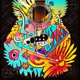 HIPPY PEACE SIGN GUITAR LOVE