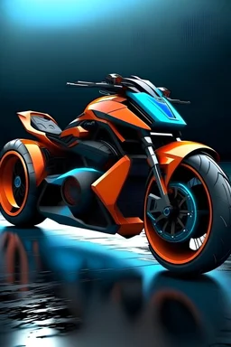 An advanced motorcycle with four wheels and a turbo jet in the A combination of ultra-advanced car and crazy Max fighter, super sporty, with color and nano technology