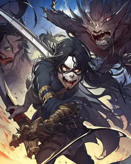 screaming scary zombie human berserker meaty black hair big greatsword