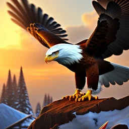 eagle, feathers, extremely sharp detail, finely tuned detail, ultra high definition, 8k, unreal engine 5, ultra sharp focus, summer ambiance, snowy mountains