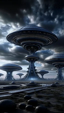 futuristic base of aliens in the sky